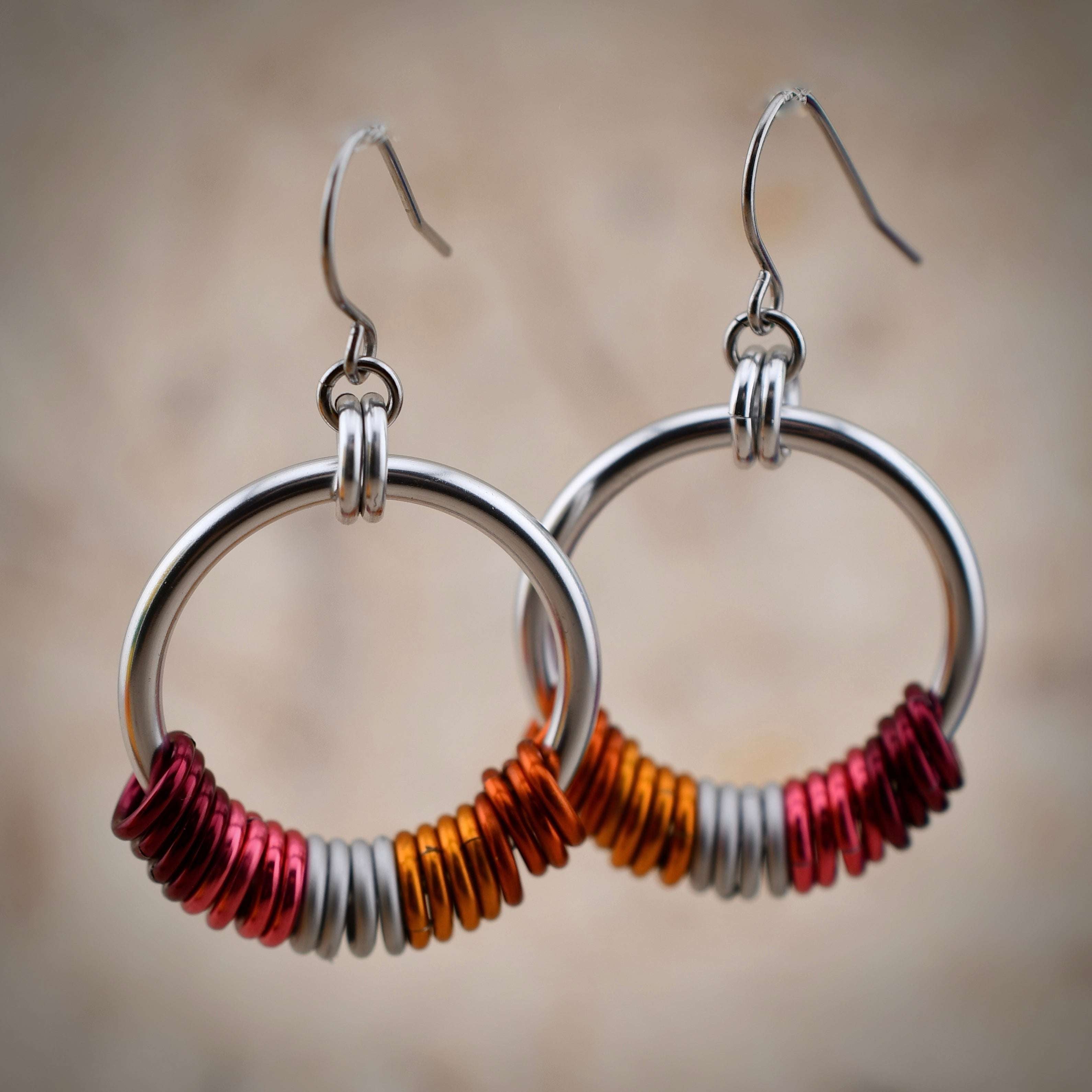 Lesbian Pride Big Hoop Chainmaille Earrings Rebeca Mojica Jewelry Harold & Hazel