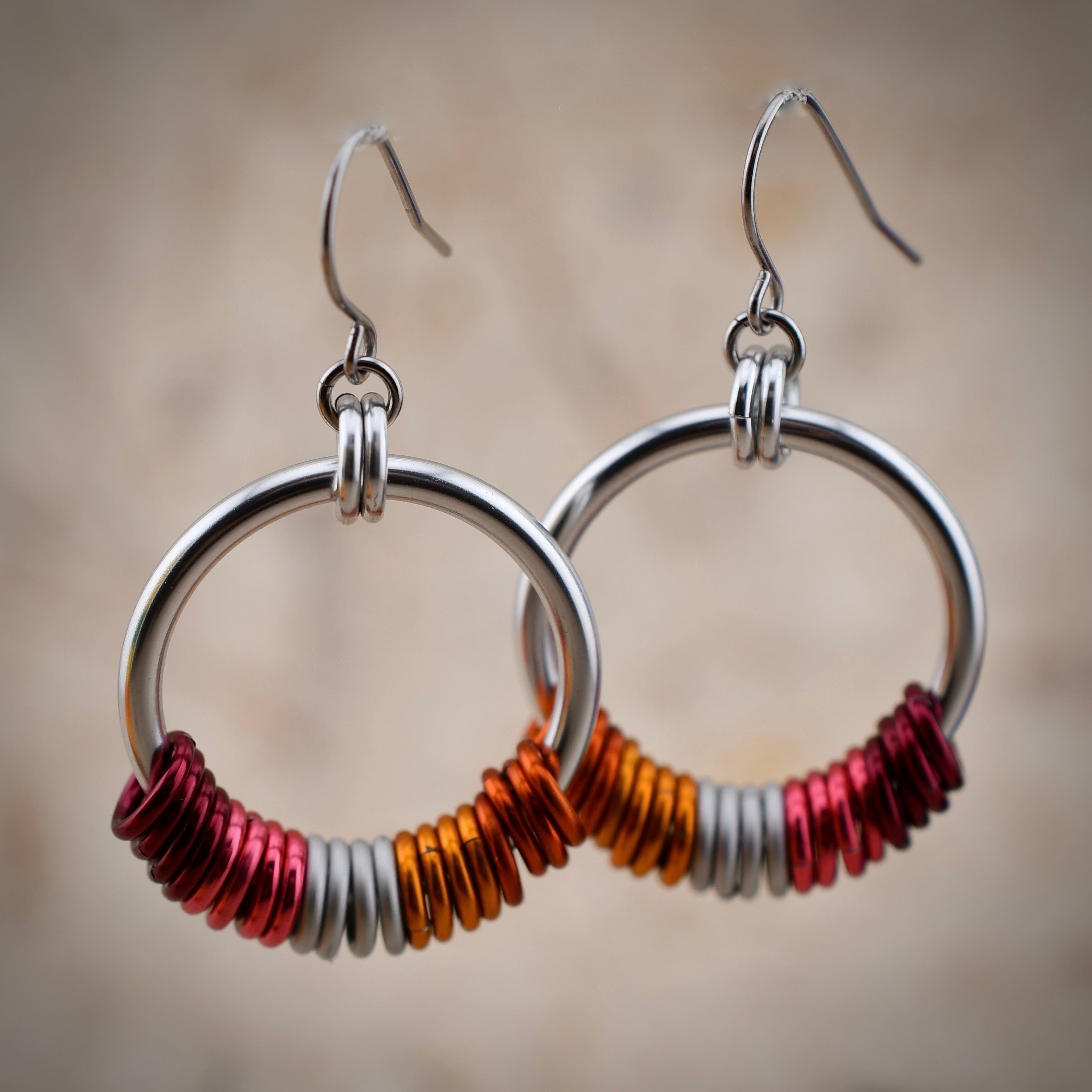 Lesbian Pride Big Hoop Chainmaille Earrings