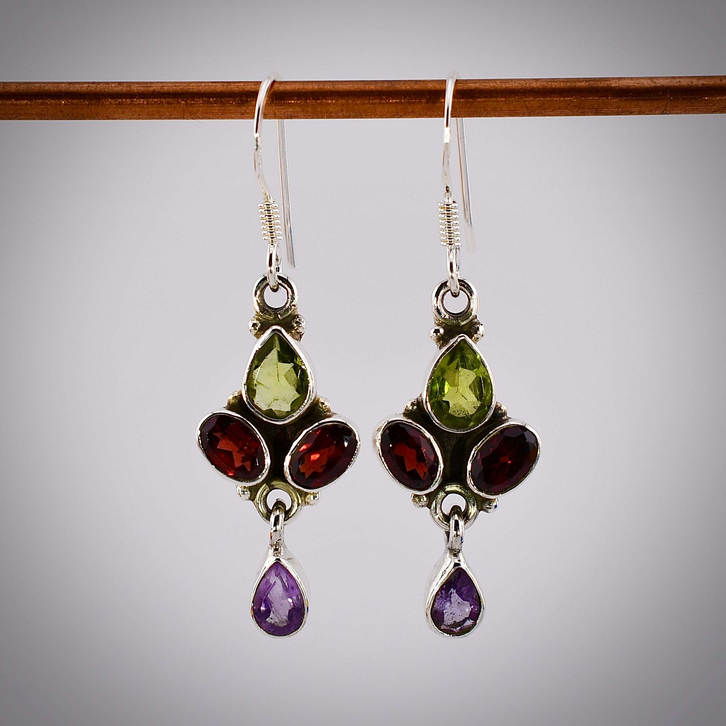 Peridot, Garnet, & Amethyst Cluster Earrings Harold & Hazel Harold & Hazel