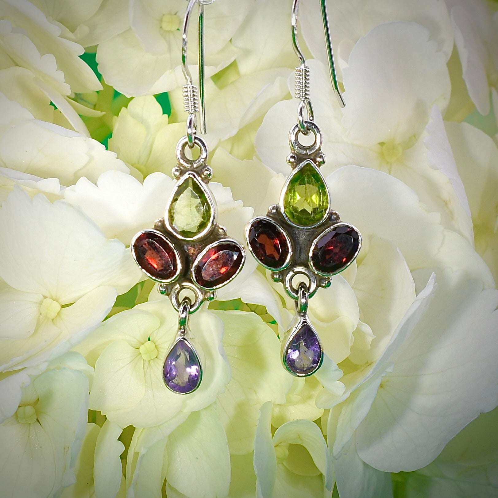 Peridot, Garnet, & Amethyst Cluster Earrings Harold & Hazel Harold & Hazel