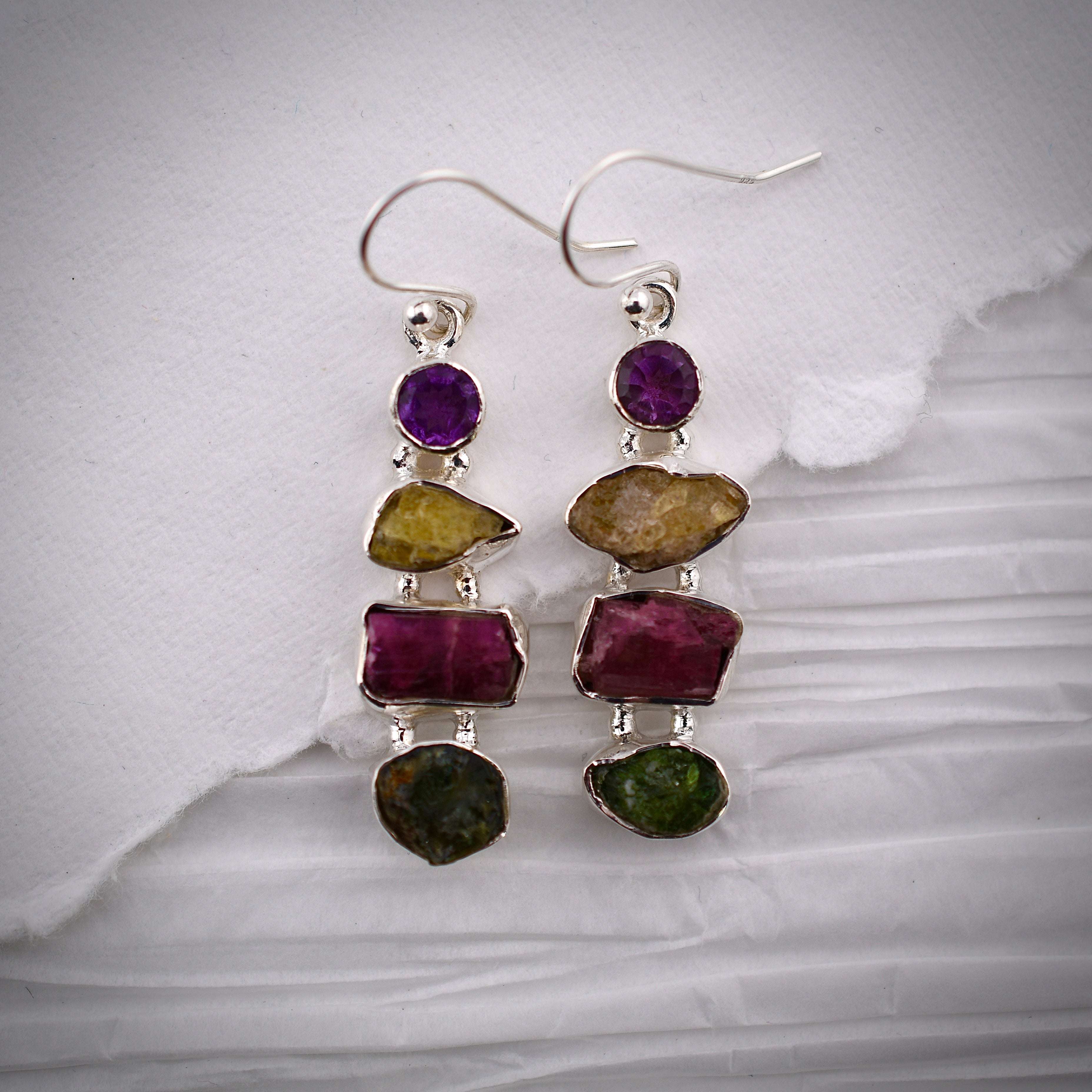 Raw Tourmaline and Amethyst Earrings Harold & Hazel Harold & Hazel