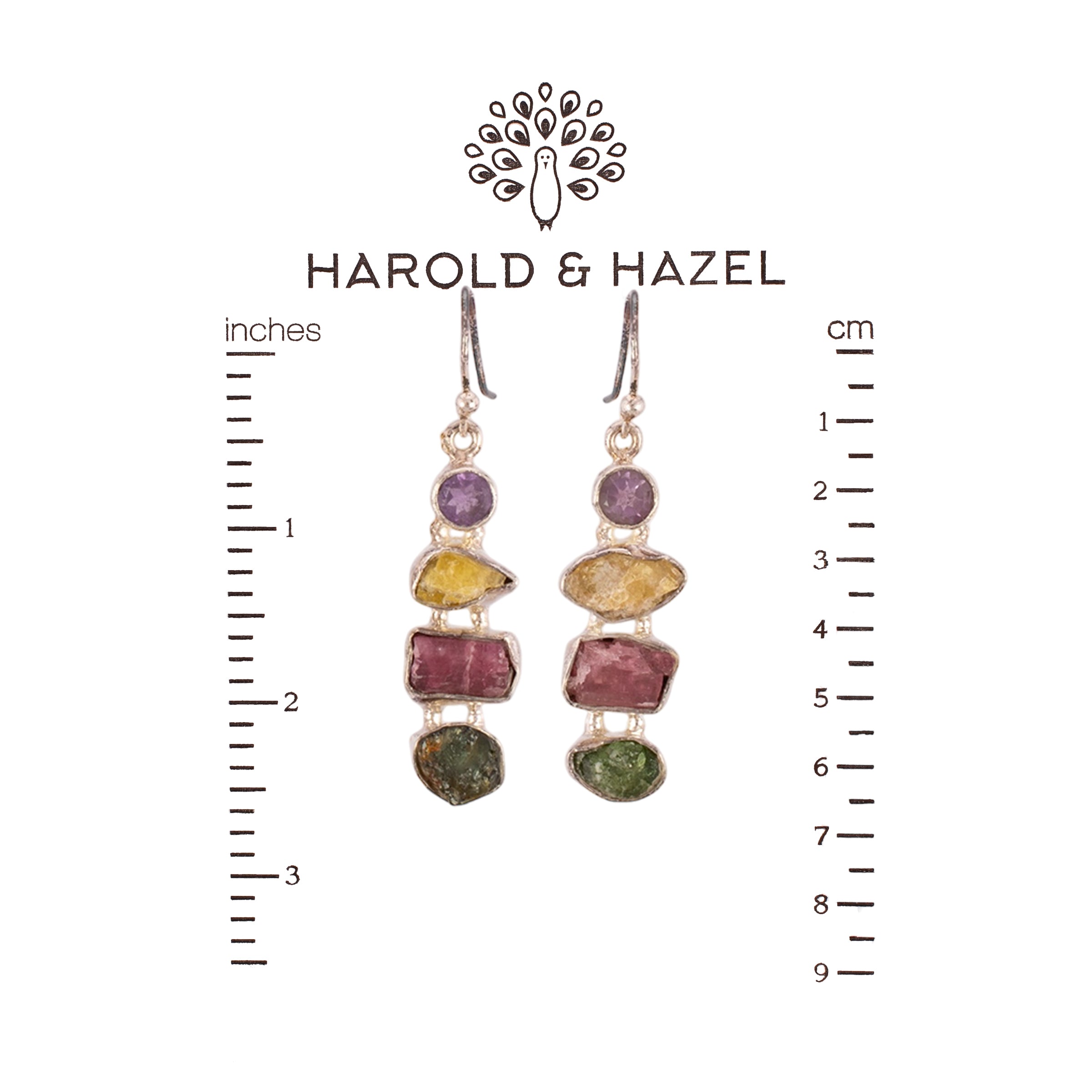 Raw Tourmaline and Amethyst Earrings Harold & Hazel Harold & Hazel