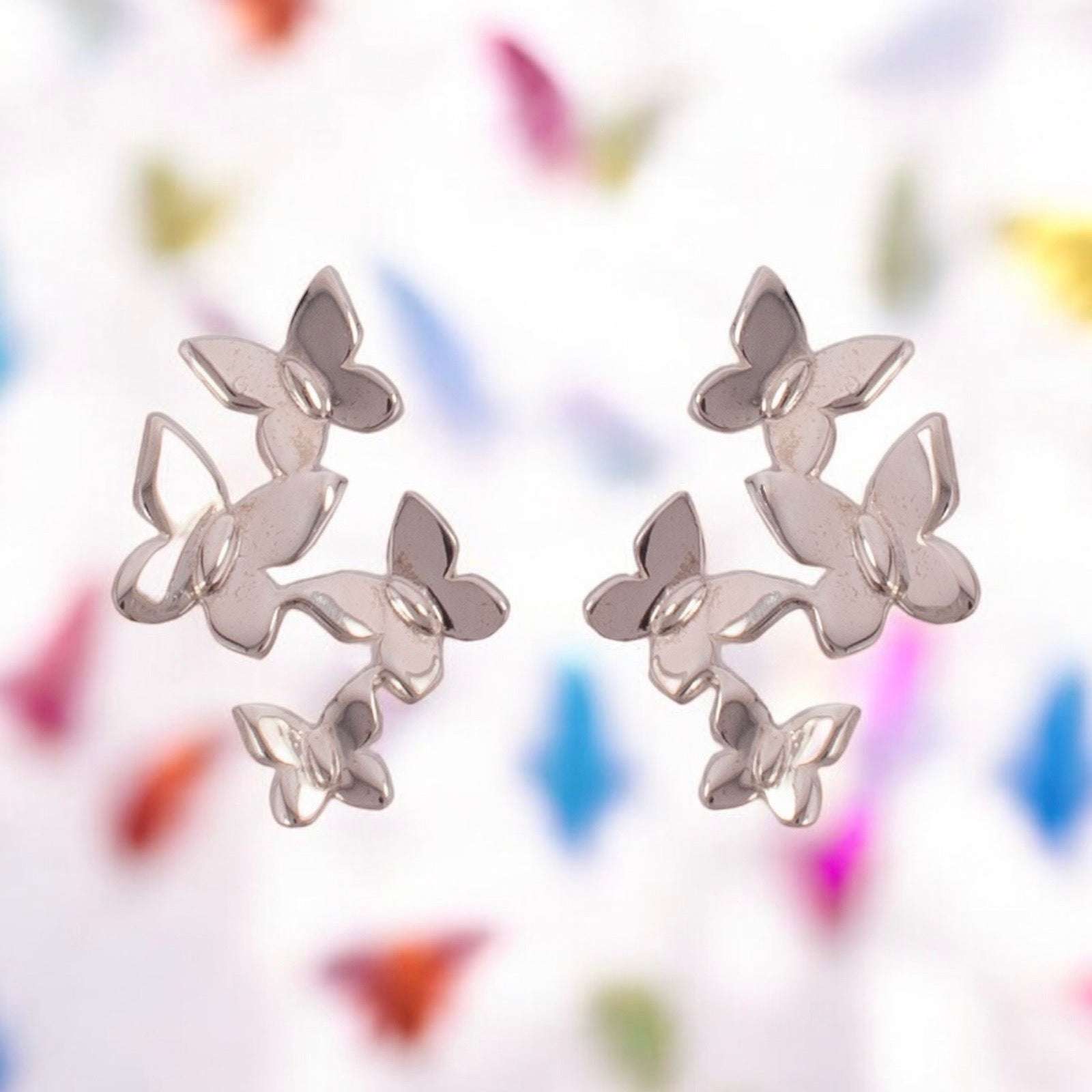 Recycled Sterling Silver Butterfly Cluster Post Earrings Nina Designs Harold & Hazel