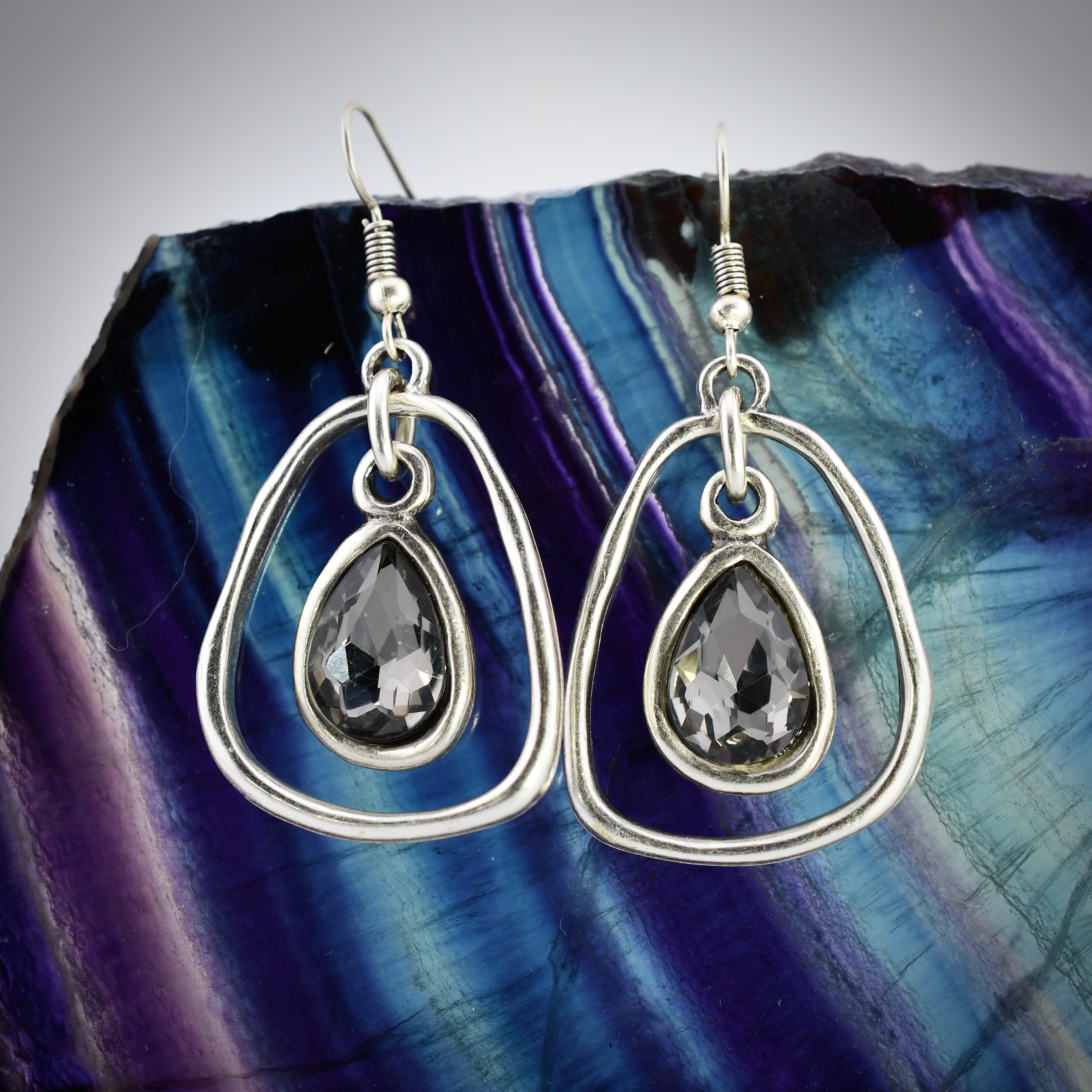 Dark Gray Crystal Pewter Earrings by Chanour for Harold & Hazel