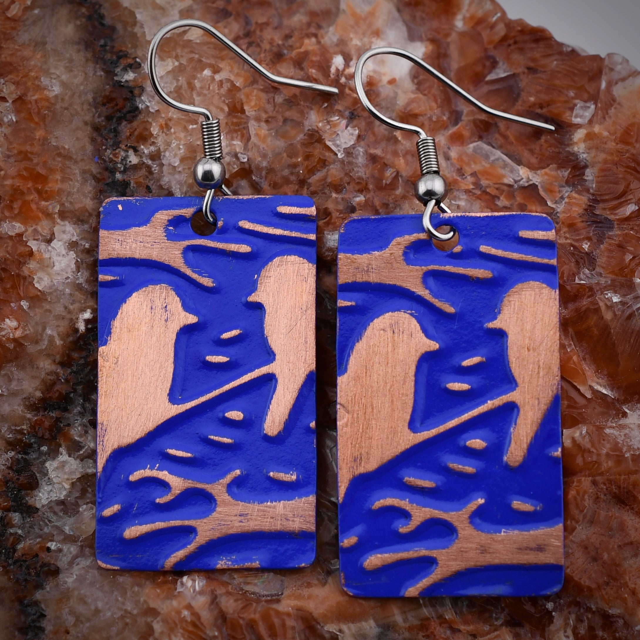 Embossed Bird Patina Earrings by Harold & Hazel