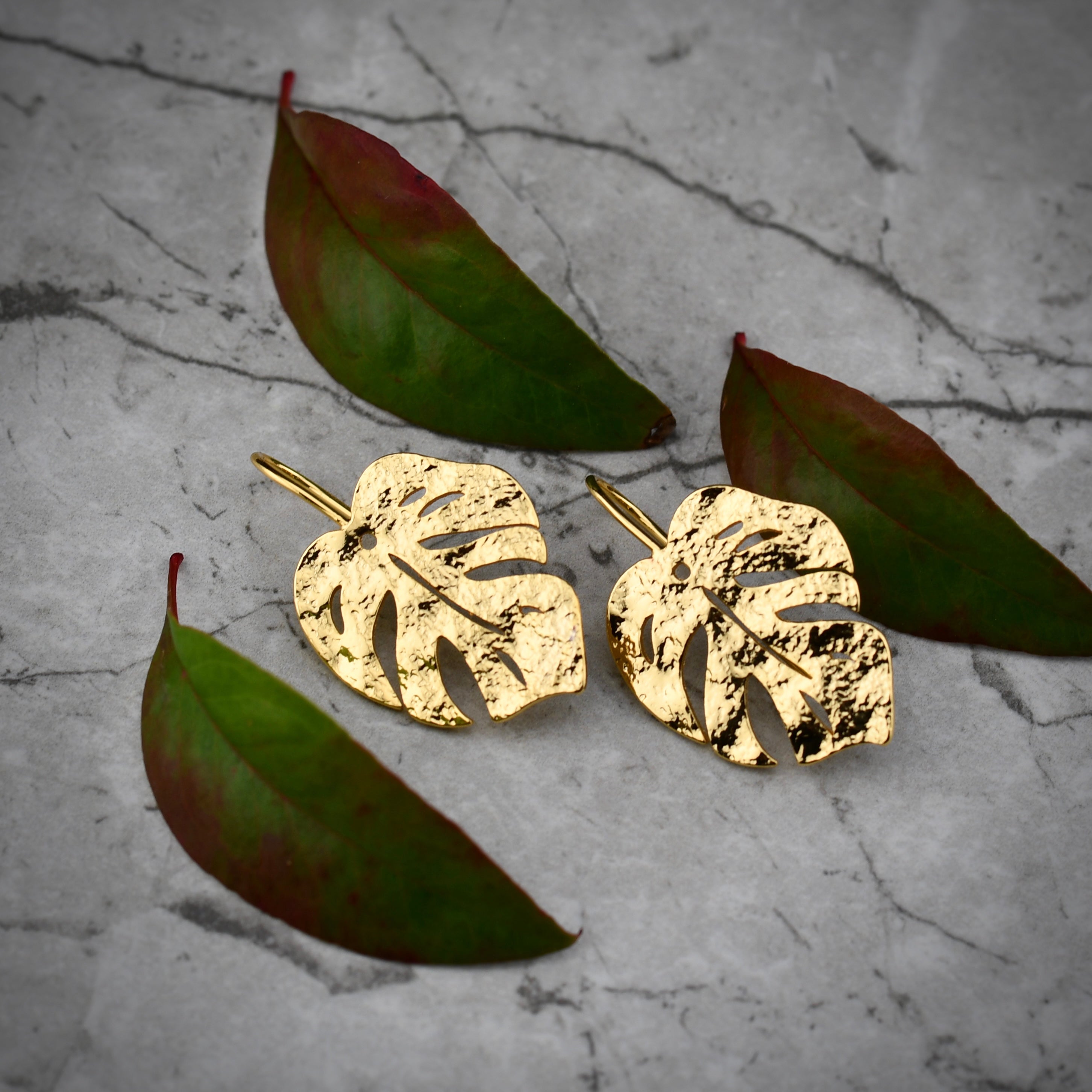 Golden Monstera Earrings by Harold & Hazel