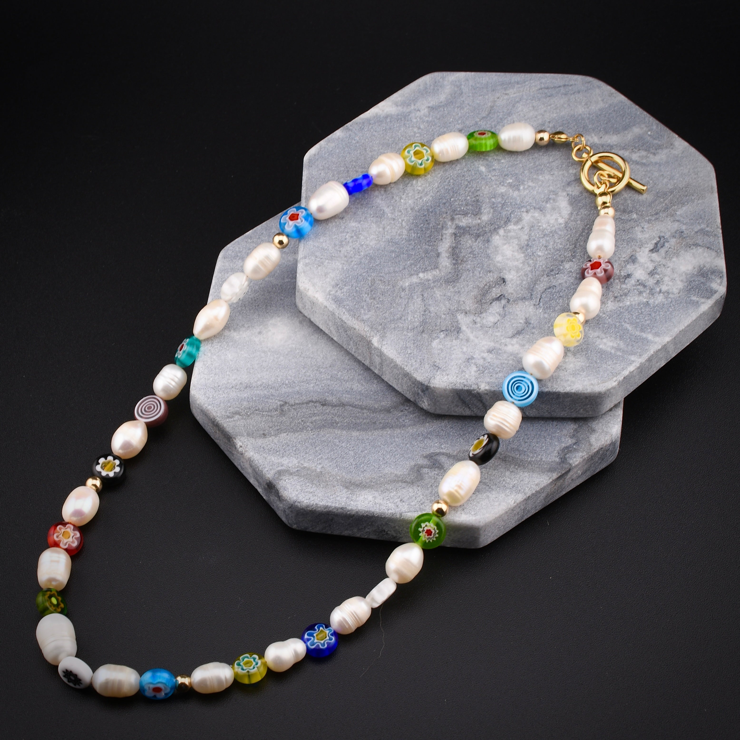 Millefiori & Pearl Toggle Necklace