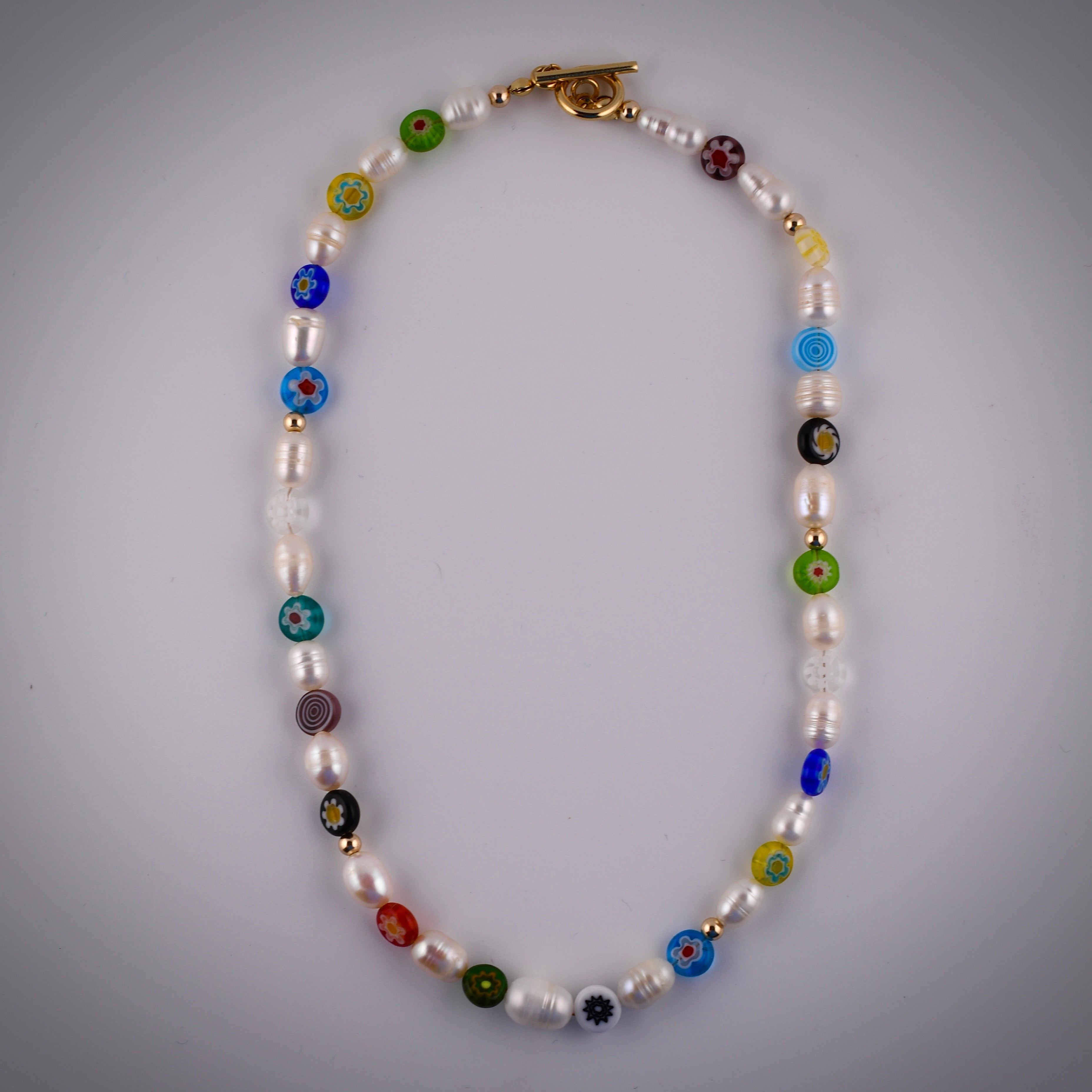 Millefiori & Pearl Toggle Necklace