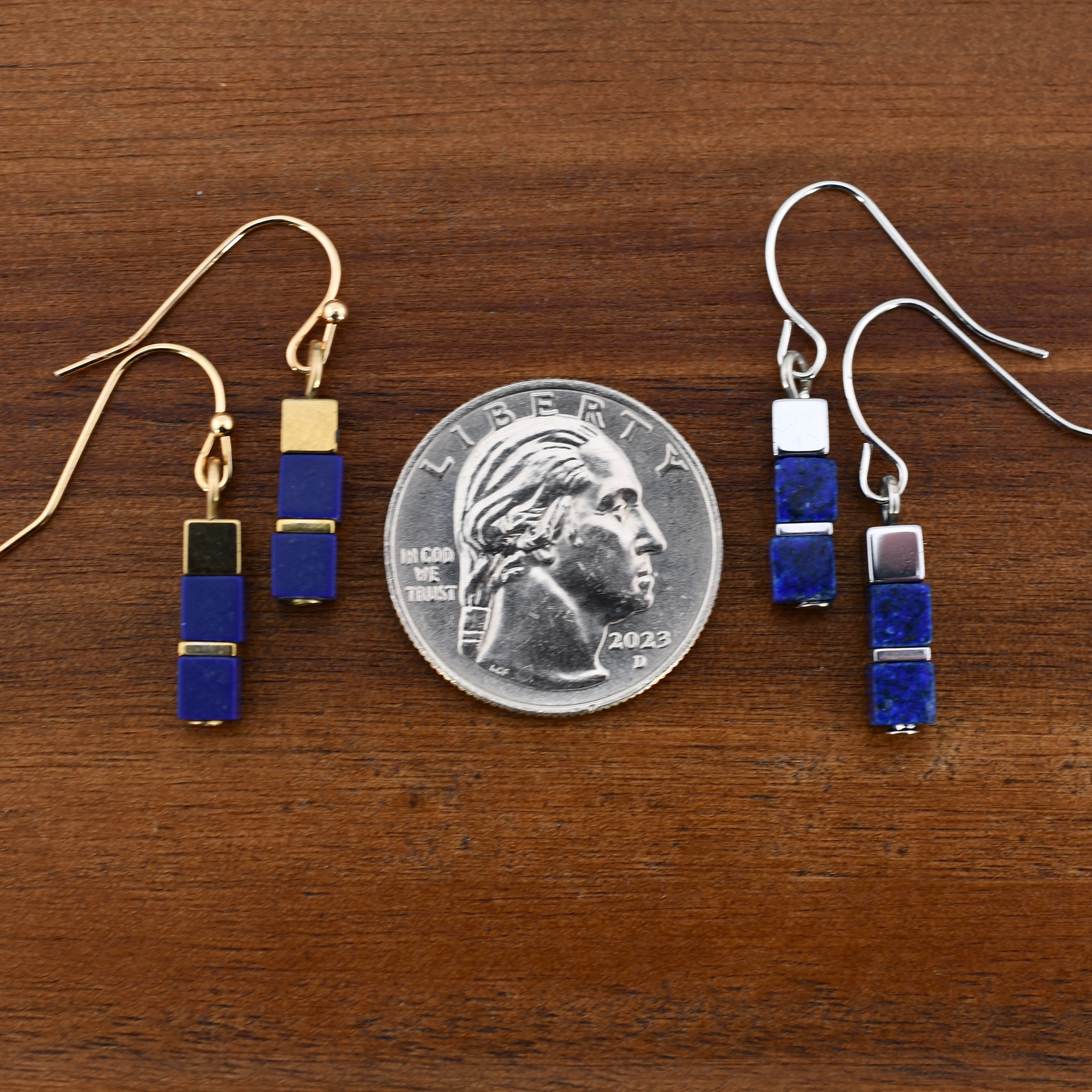 Petite Cubic Lapis Lazuli Earrings by Harold & Hazel