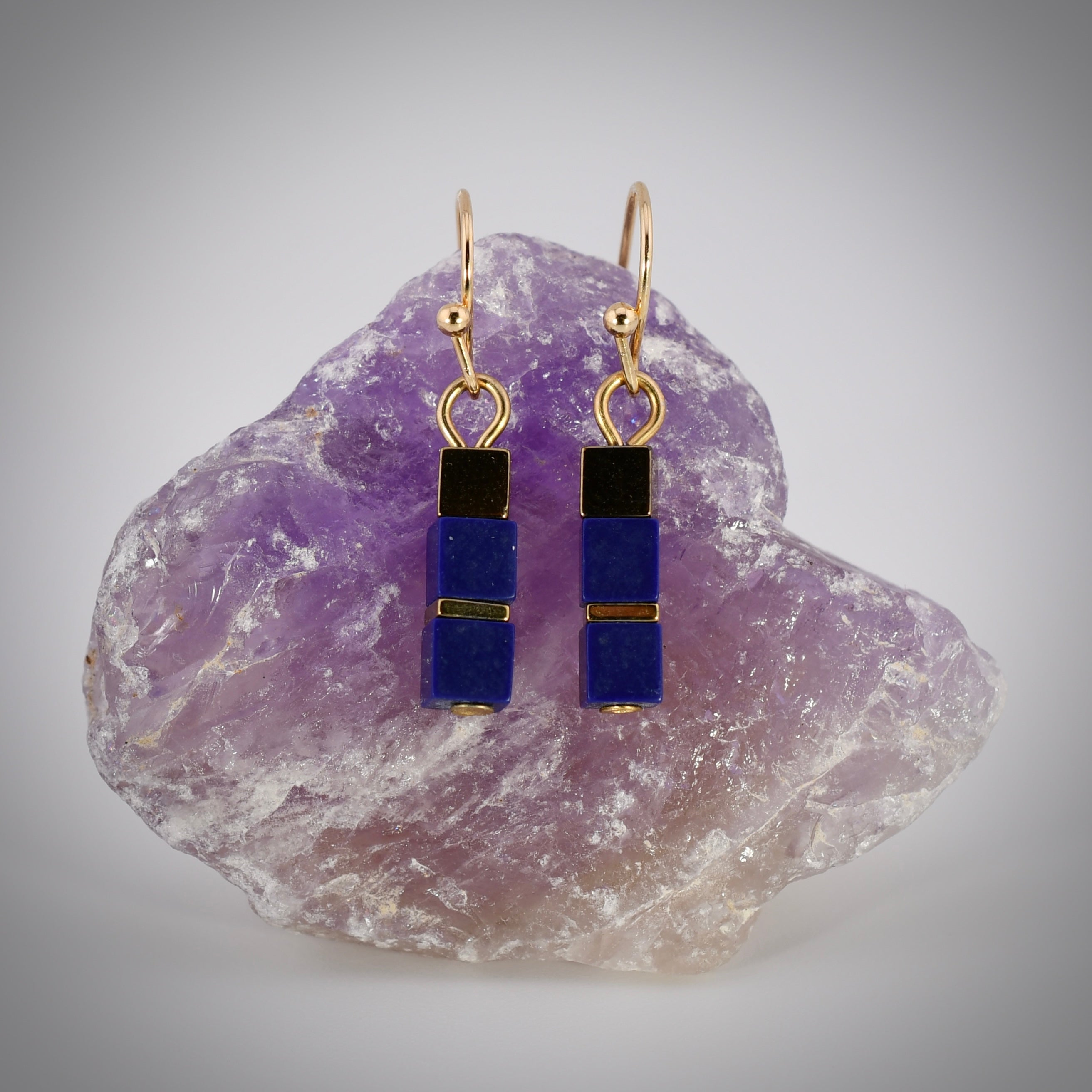 Petite Cubic Lapis Lazuli Earrings by Harold & Hazel