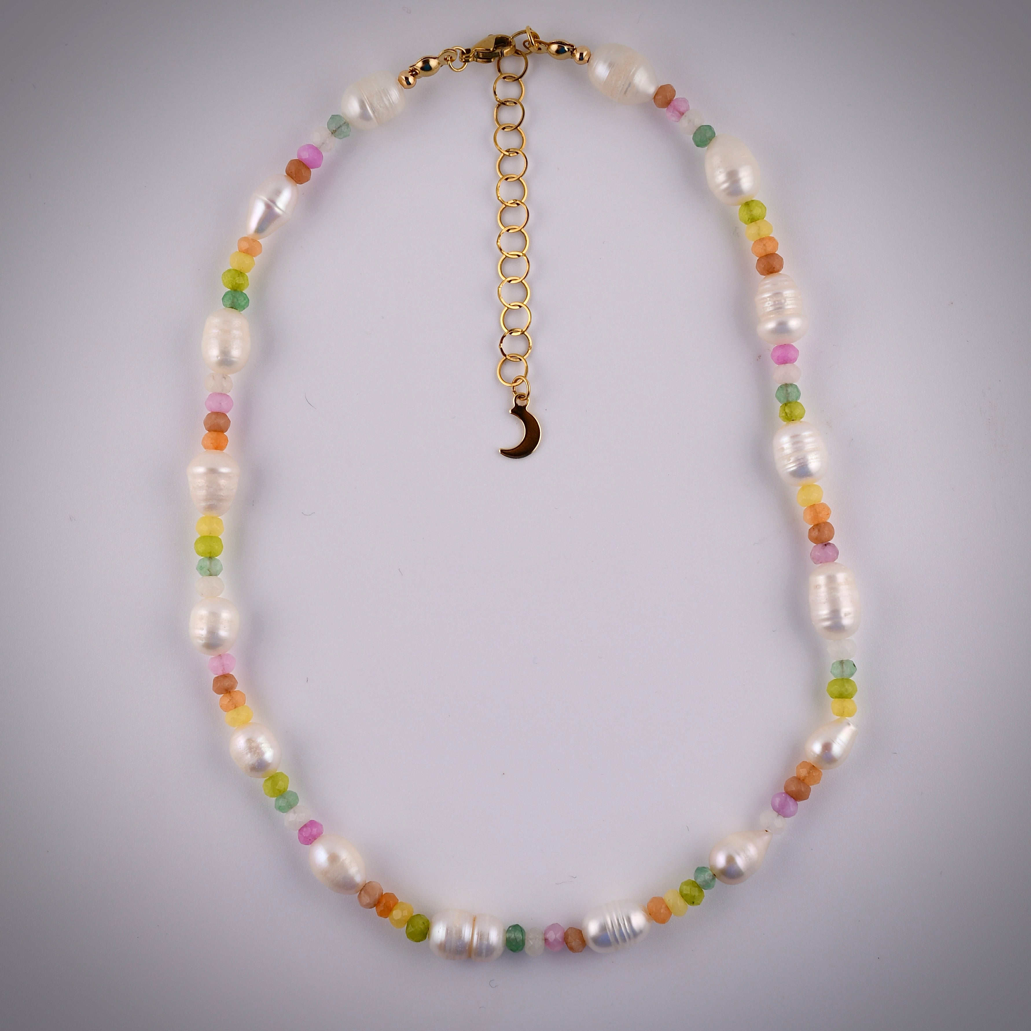 Rainbow Jade & Pearl Necklace